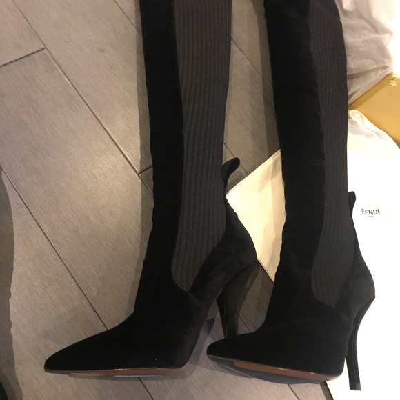 Fendi - Black Velvet Boots - Rockoko - Picture 7 of 11
